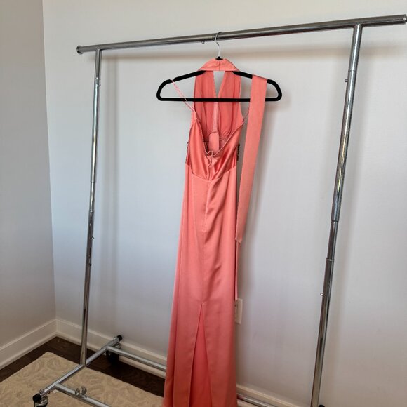 Ramy Brook Coral Halter Gown with Embellished Waist – Size 2 - Picture 2 of 2